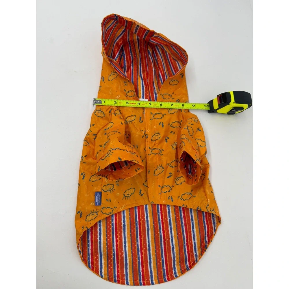 Fetch4Pets Orange Dog Raincoat w Clouds and‎ Lightning Print Hooded Pet Apparel